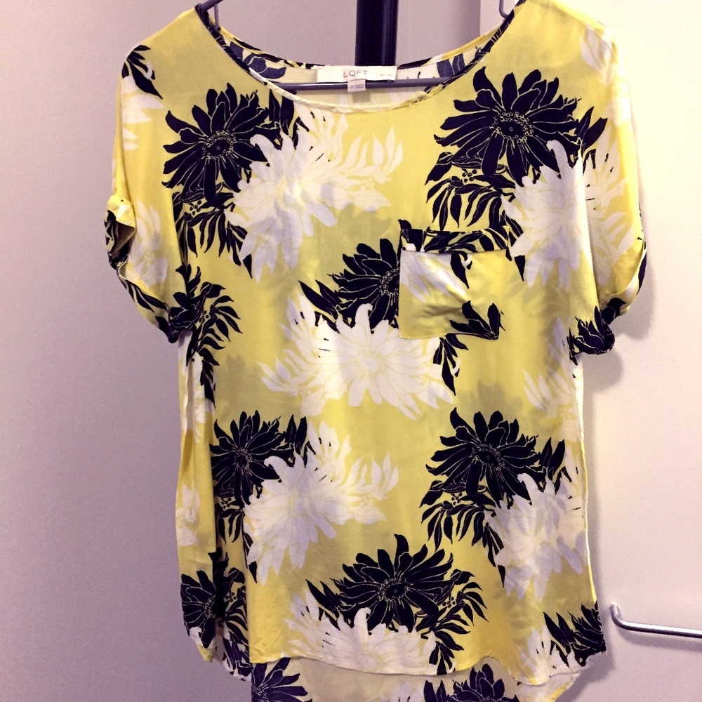 Yellow Black White Floral Blouse